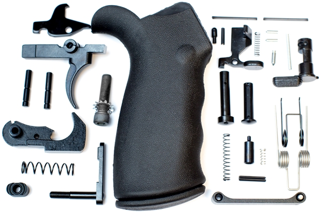 A&A AR-15 Lower Parts Kit with FCG and Black Rubber Overmolded Grip
