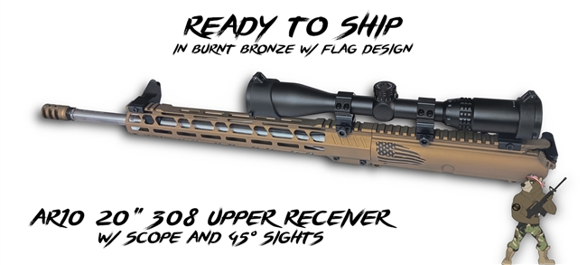 Ready to SHIP!!!  AR10 308 20 Inch Upper Assembly- Burnt Bronze w/ Flag