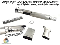 AR15 7.5" .223/5.56 Upper Assembly   with Pistol Tube, Magazine, and Grip  - Shown here in Satin Aluminum