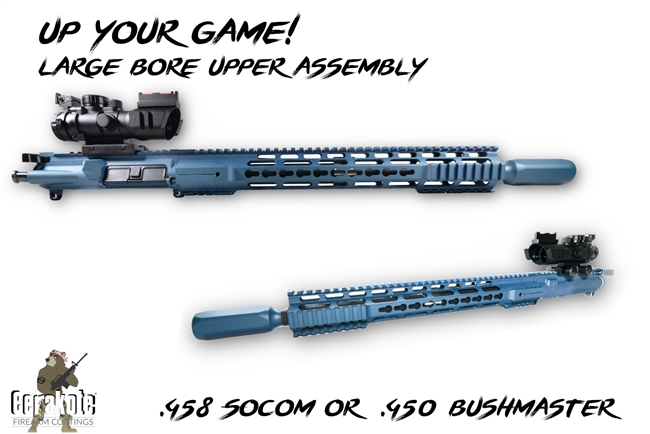 Big Bore AR15 Upper Assembly  .458 Socom or 450 Bushmaster - Shown here in Blue Titanium You Choose-Available in Any Color!!