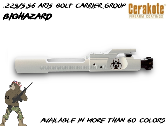 BIOHAZARD - .223/5.56/300/350 AR15/M16 Bolt Carrier Group - Available in Several Colors - Pictured here in Stormtrooper White