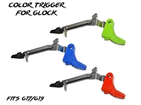 Color Trigger for Glock - Available in 100+ Colors - Shown here in Zombie Green, NRA Blue, and USMC Red
