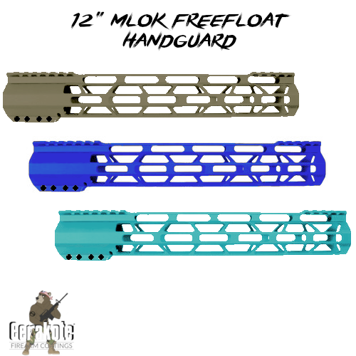 AR15 12"  Super Slim Lightweight MLOK Free Float Handguard Top Cut - In your color - Shown here in FDE, NRA Blue, and Aztec Teal