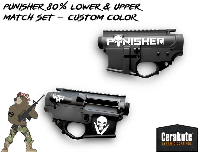 AR15 Punisher Match Set Upper Receiver with Billet 80% Lower Receiver - Choose your custom Color