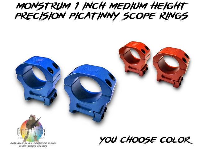 Monstrum 1 inch Medium Height Precision Picatinny Scope Rings-Color Choice