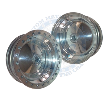 Made in USA spindle mount beadlock wheels. These CMS wheels use a heavy duty link pin sealed bearing center hubs for added strength. The bead lock ring is made in USA by Champion. These wheels are made with heat treated 2.0 inner and 3.5 inch outer spun h