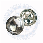 Made in USA CMS (Custom Metal Spinning) spindle mount wheels for VW Volkswagen will bolt on to you front end spindle without any brake drum or hub. Spindle mount wheels are commonly used on sand cars and light weight buggy applications when front brakes a