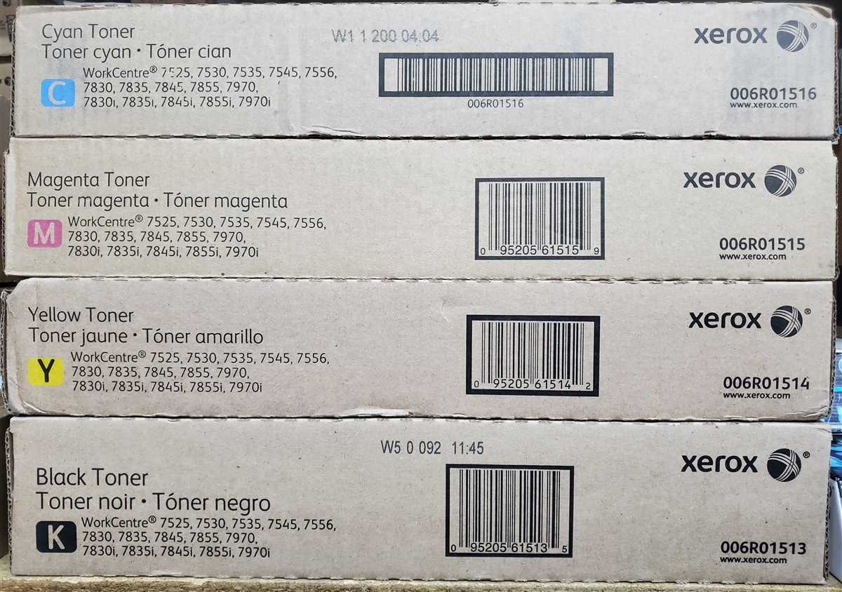 Original Xerox 7525 Toner Set, Black 006R01513, Yellow 006R01514, Magenta  006R01515, Cyan 006R01516 Bstock
