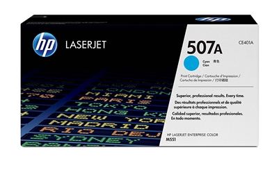 Genuine HP 507A, Cyan Toner Cartridge (CE401A)