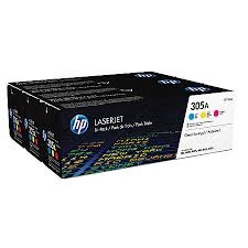Original HP 305A CF370AM Cyan/Magenta/Yellow LaserJet Toner Cartridges, Pack Of 3