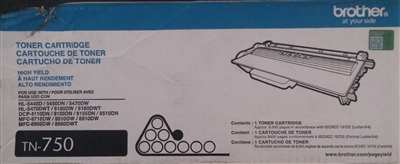 Genuine Brother TN750 High-Yield Black Toner Cartridge Bstock