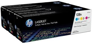 Original HP 128A Cyan/Magenta/Yellow Toner Cartridges CF371AM, Pack Of 3