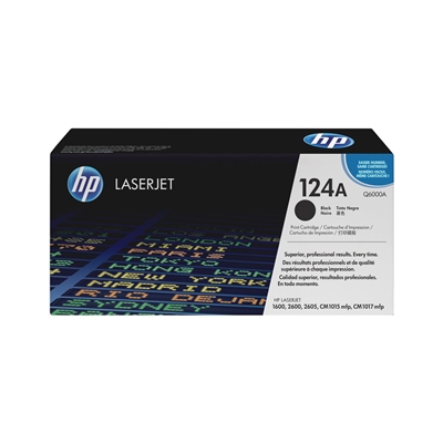 Genuine HP 124A, Black Toner Cartridge (Q6000A)