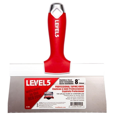 LEVEL 5 TOOLS 8" Soft-Grip Professional Stainless Steel Taping Knive