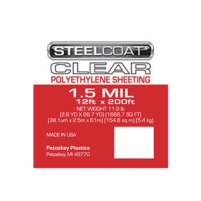 STEELCOAT 1.5 MIL Clear Plastic Sheeting - 12' X 200'