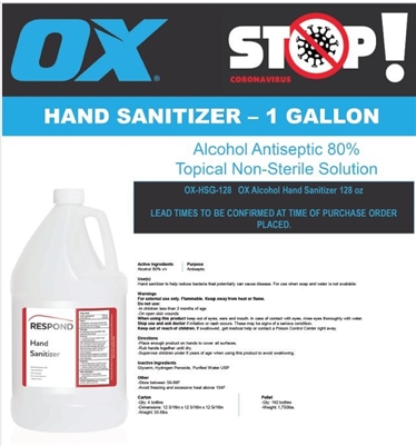 OX TOOLS 1 Gallon Liquid Hand Sanitizer  GHSG128