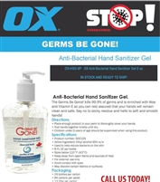 OX TOOLS Gel Hand Sanitizer 8 ox pump Anti â€“ Bacterial  OXGHSG8P