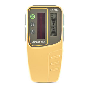 yellow and gray Topcon laser reciever with LCD display and protective case