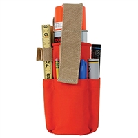 Orange cloth spray can holster with small pockets for markers and rulers