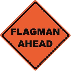 "Flagman Ahead" Roll-Up Sign with Corner Pockets