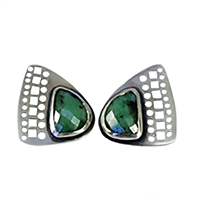 stud handmade in sterling silver and emerald earrings.