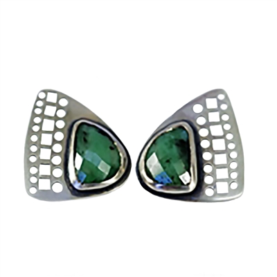 stud handmade in sterling silver and emerald earrings.