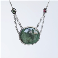 Liz Green Necklace Photo. Handmade necklace in sterling silver with emerald and tourmaline.