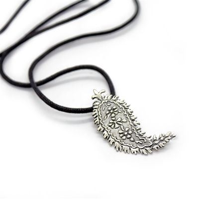 Pendent in a shape of a cashmere made in silver with leather cord.