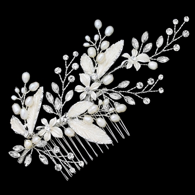 Hair Comb with Leaves and Pearls