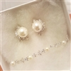 Pearl and CZ Cluster Earrings and Bracelet