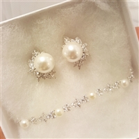 Pearl and CZ Cluster Earrings and Bracelet