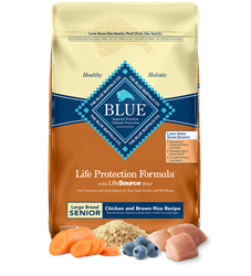BLUE BUFFALO LIFE PROTECTION LARGE BREED SENIONR DOG FOOD CHICKEN & BROWN RICE 30LB