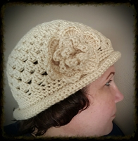 Flapper Flower Hat with Attached Flower - Cream