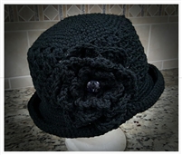 Flapper Flower Hat with Button-On Big Flower - Black
