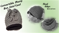 Convertible Messy Bun Hat/Cowl - Grey/Black