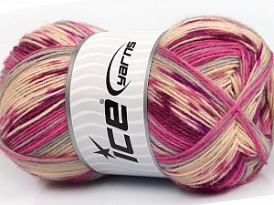 7207 Design Sock Yarn  -   Pink Maroon Grey Cream