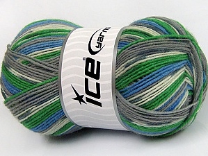 7503 Super Sock Yarn  -     White Grey Shades Green Blue