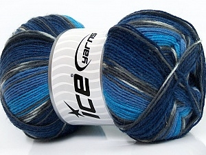 7507 Super Sock Yarn  - Turquoise Grey Blue Shades