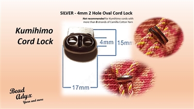 Kumihimo Cord Lock - SILVER - 4mm 2 Hole Oval