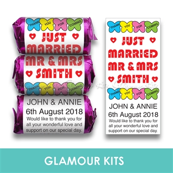 100 PERSONALISED MINI LOVE HEART SWEETS-MR & MRS BUTTERFLY