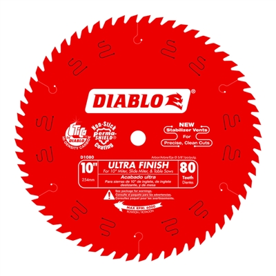 10" x 80T Ultra Fine Finish Tipped Diablo Saw Blade