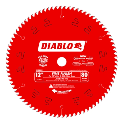 12" x 80T Carbide Tipped Diablo Fine Finish Saw Blade