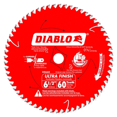 6 1/2" x 60T Diablo Ultra Finish Carbide Circular Saw Blade