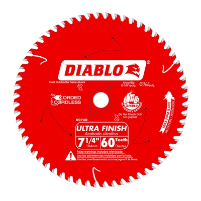 7 1/4" x 60T Carbide Tipped Diablo Saw Blade