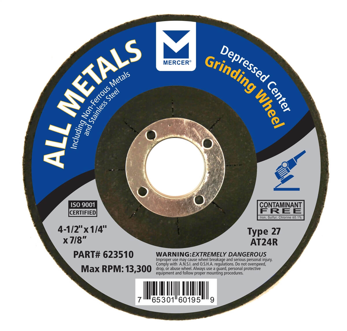 Type 27 Grinding Disc, 4-1/2" x 1/4" x 7/8"
