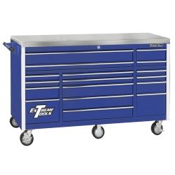 Extreme Tools Inc-72" 17 Drawer Triple Bank Roller Cabinet in Blue