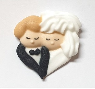Royal Icing Bride & Groom In Heart Shape- Caucasian