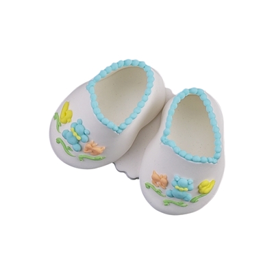 Large Baby Booties - White With Blue