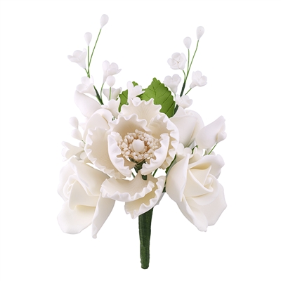 Gum Paste Peony And Rose Spray - All White