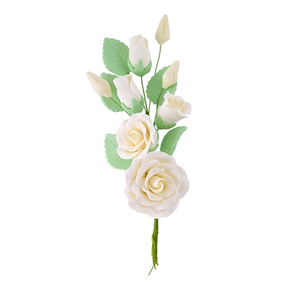 Gum Paste Rose And Rosebud Corsage - Ivory